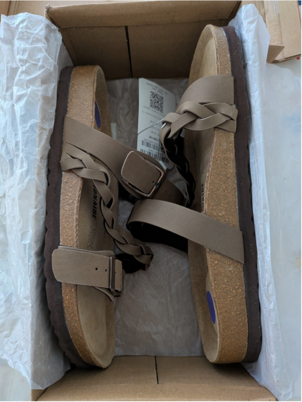 NEW Cushionaire Lizzy Braided Double Buckle Cork Sandals Brown Size 8.5M Comfort - Picture 11 of 13